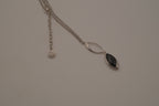 Elle Sterling silver marquise-cut black stone pendant necklace