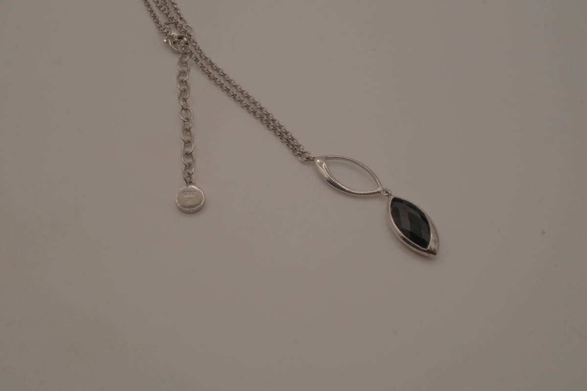 Elle Sterling silver marquise-cut black stone pendant necklace