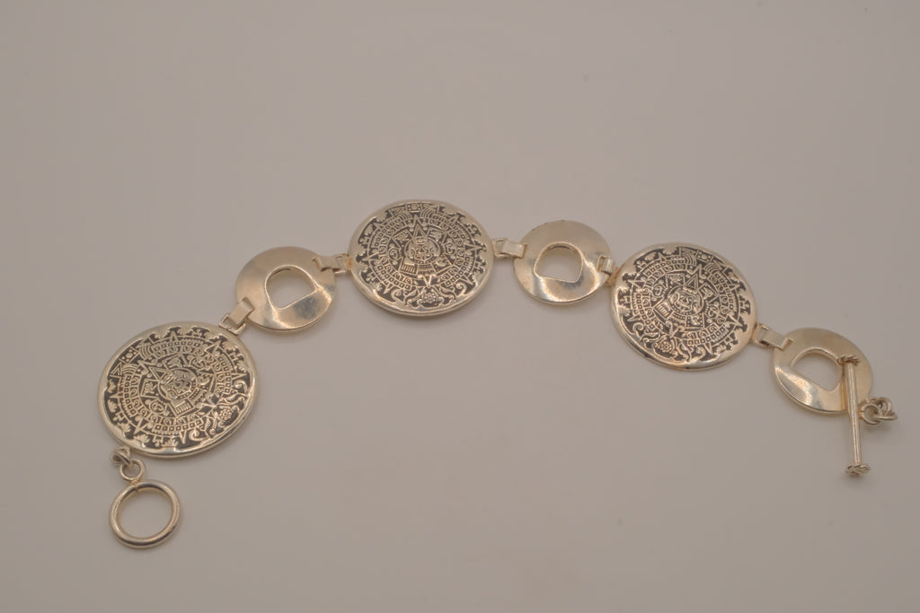 Vintage Sterling silver Aztec Calendar medallions bracelet