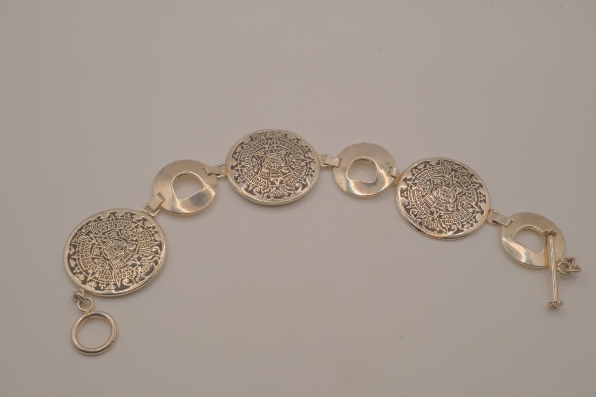 Vintage Sterling silver Aztec Calendar medallions bracelet