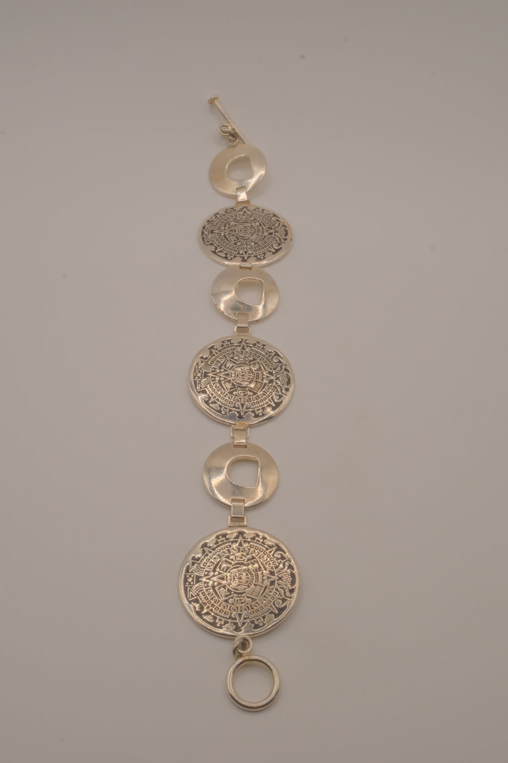 Vintage Sterling silver Aztec Calendar medallions bracelet
