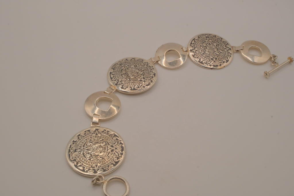 Vintage Sterling silver Aztec Calendar medallions bracelet