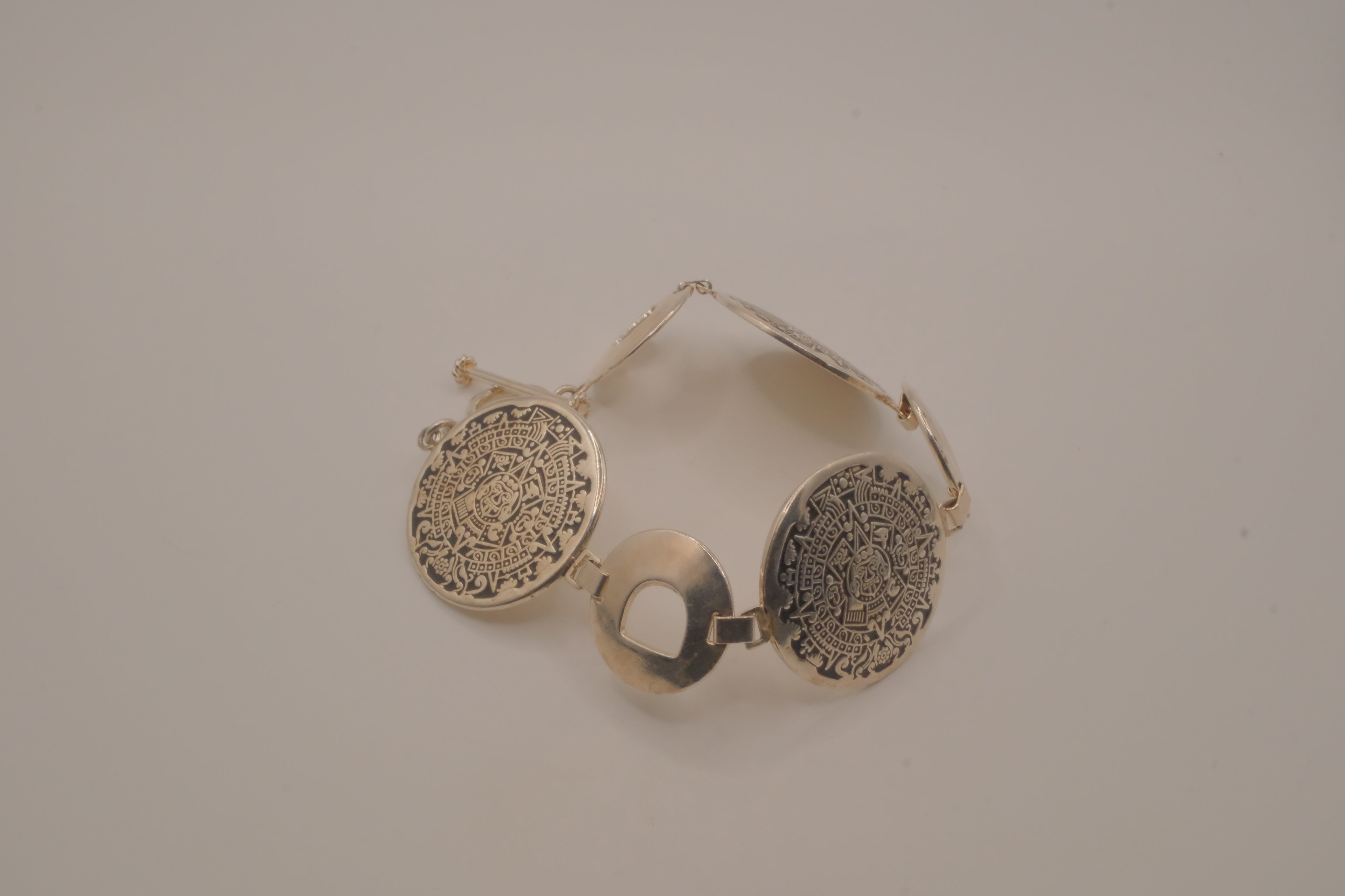 Vintage Sterling silver Aztec Calendar medallions bracelet