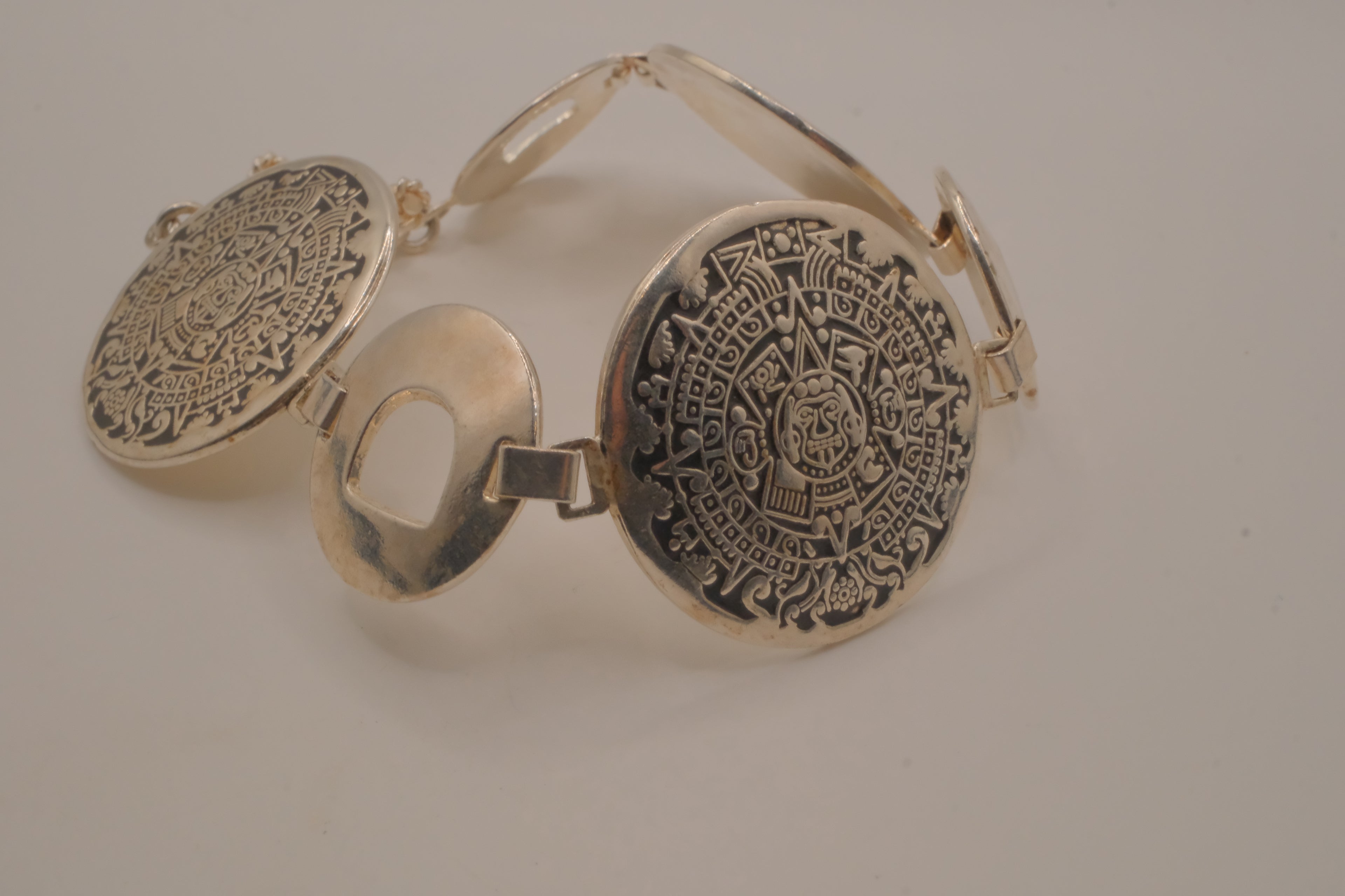 Vintage Sterling silver Aztec Calendar medallions bracelet