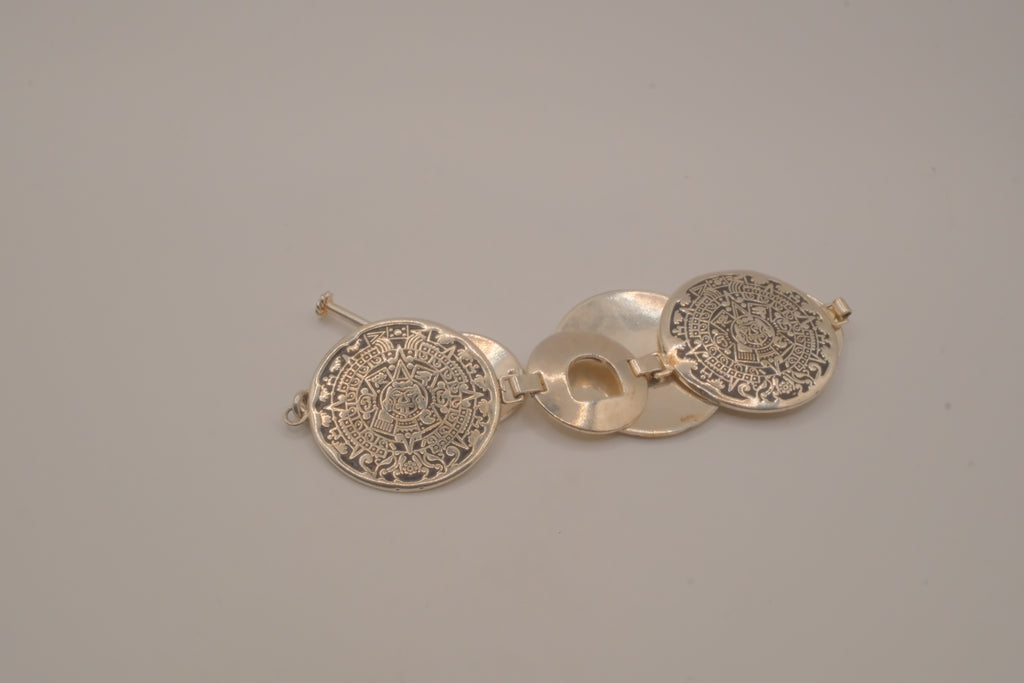 Vintage Sterling silver Aztec Calendar medallions bracelet
