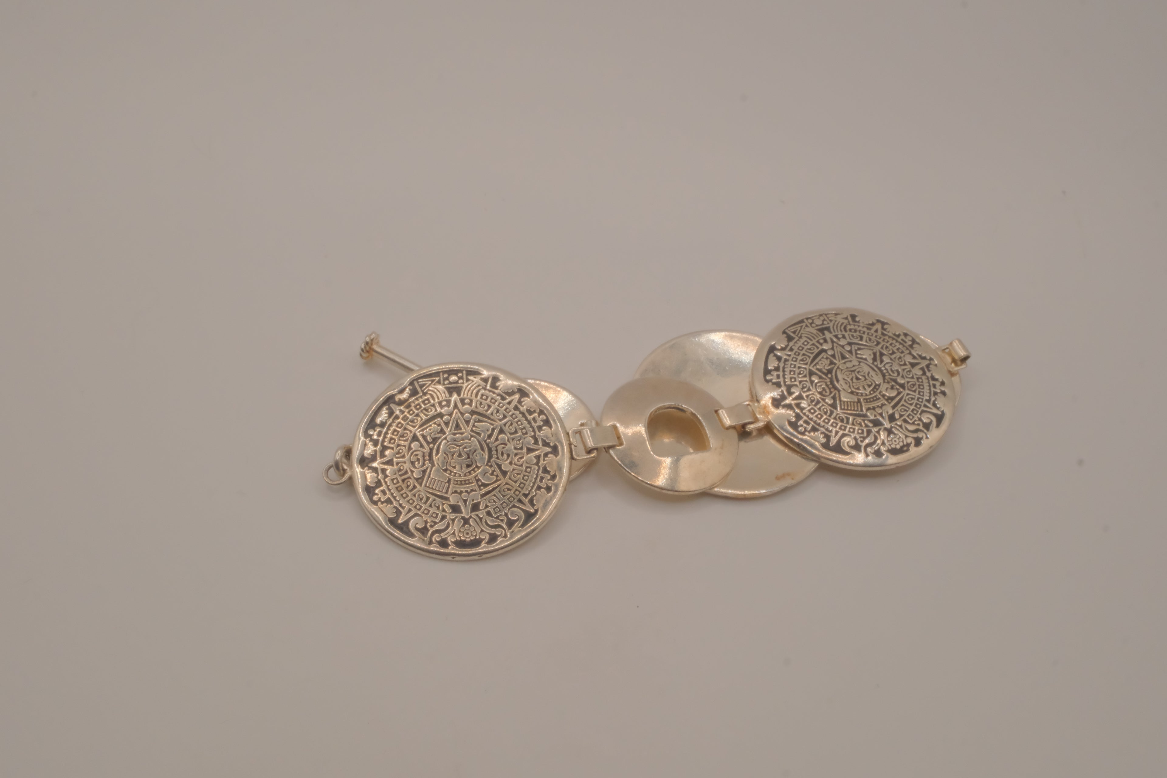 Vintage Sterling silver Aztec Calendar medallions bracelet