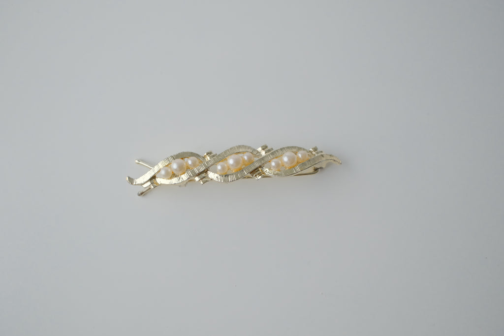 Vintage Gold Twisted Pearl Hair Barette