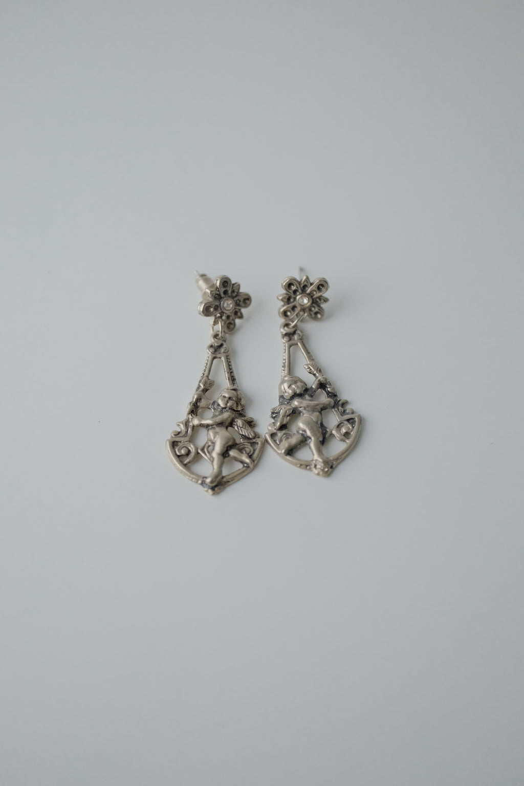 Vintage 1950s Sterling Silver Cupid Earrings