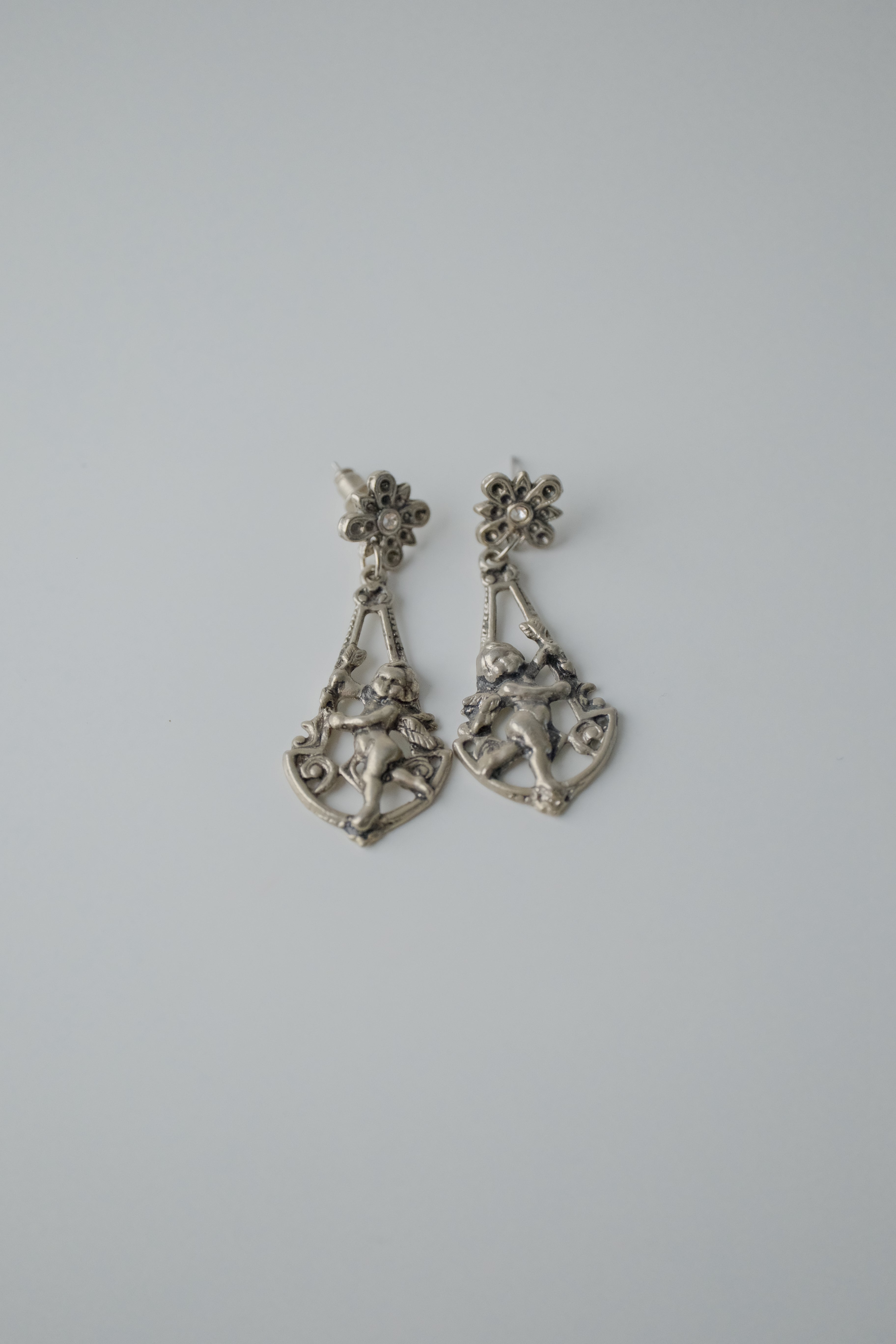 Vintage 1950s Sterling Silver Cupid Earrings