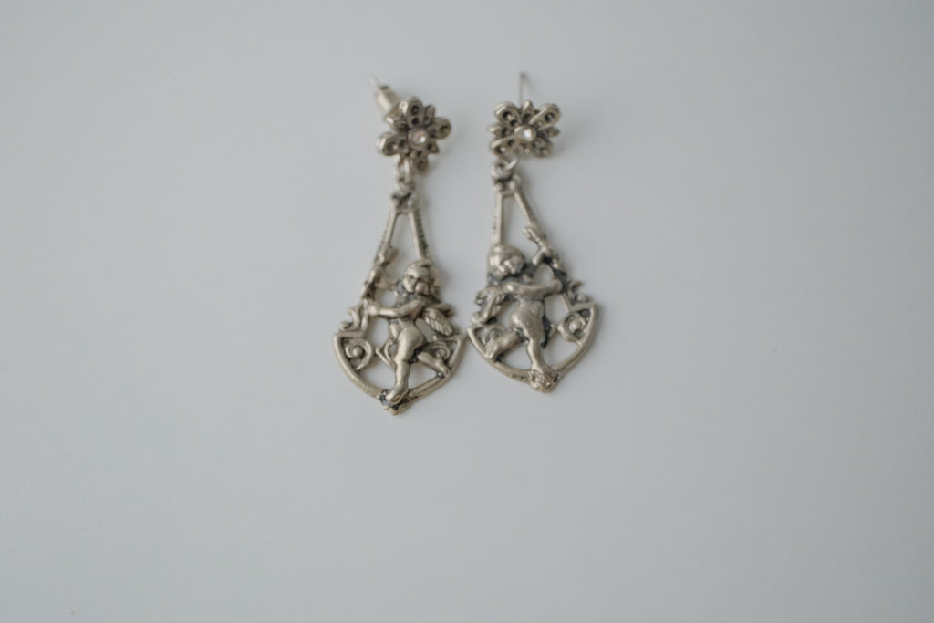 Vintage 1950s Sterling Silver Cupid Earrings