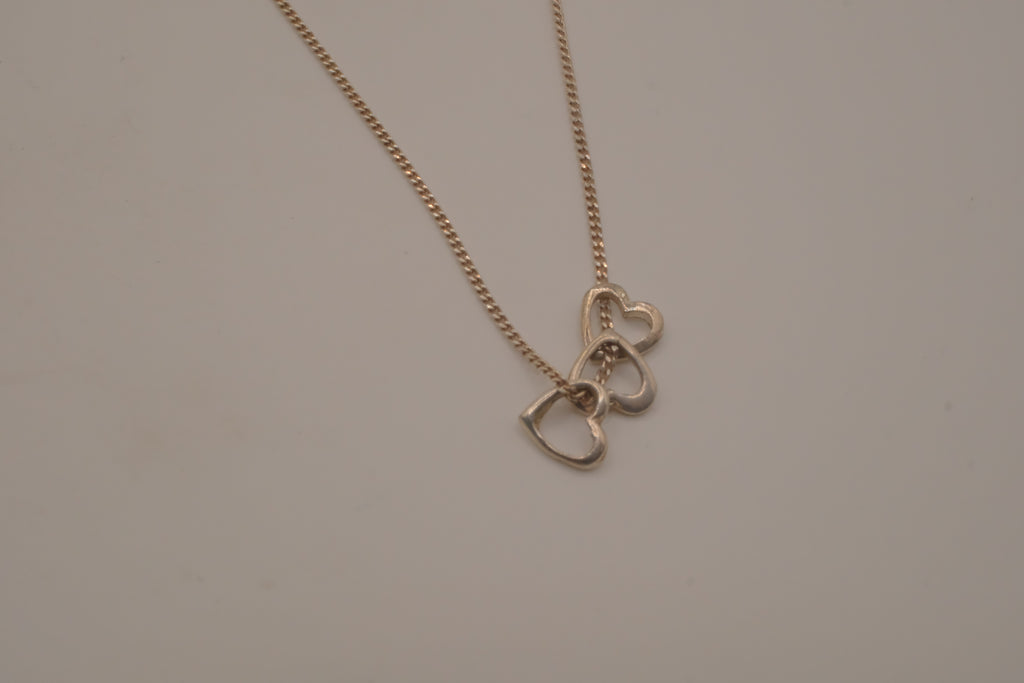 Sterling silver triple heart pendant necklace