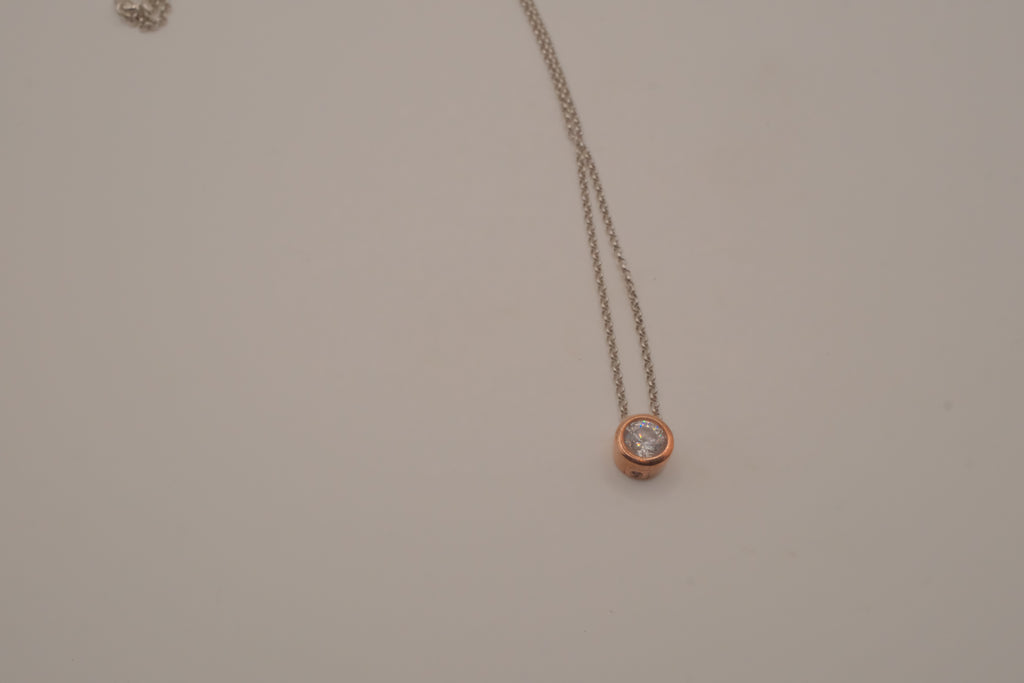 Elle Sterling silver rose gold bezel-set round solitaire pendant necklace