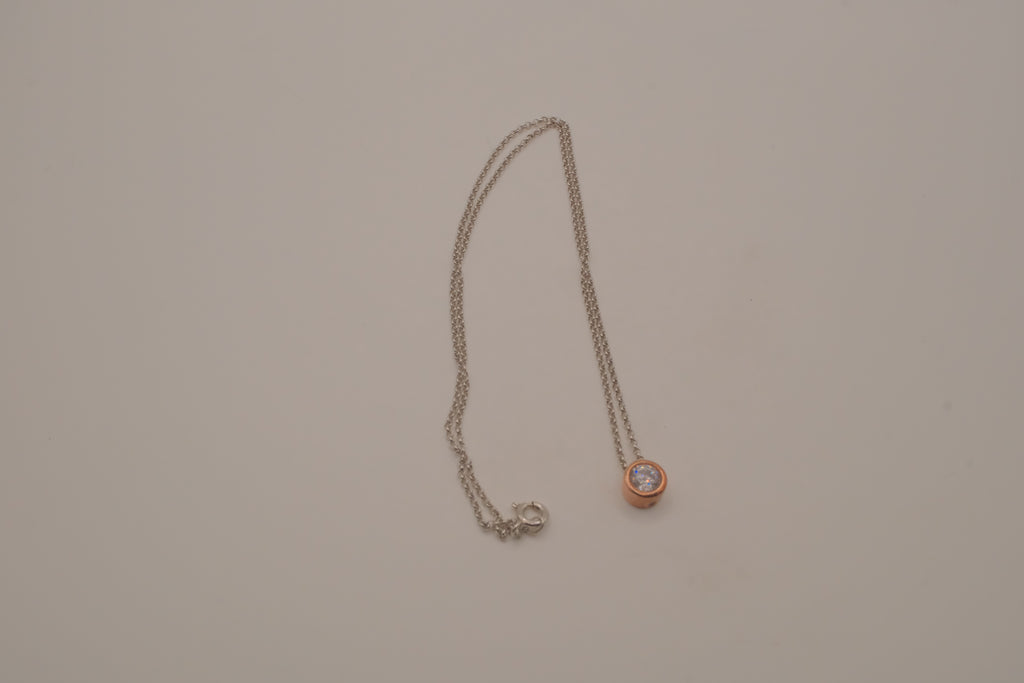 Elle Sterling silver rose gold bezel-set round solitaire pendant necklace