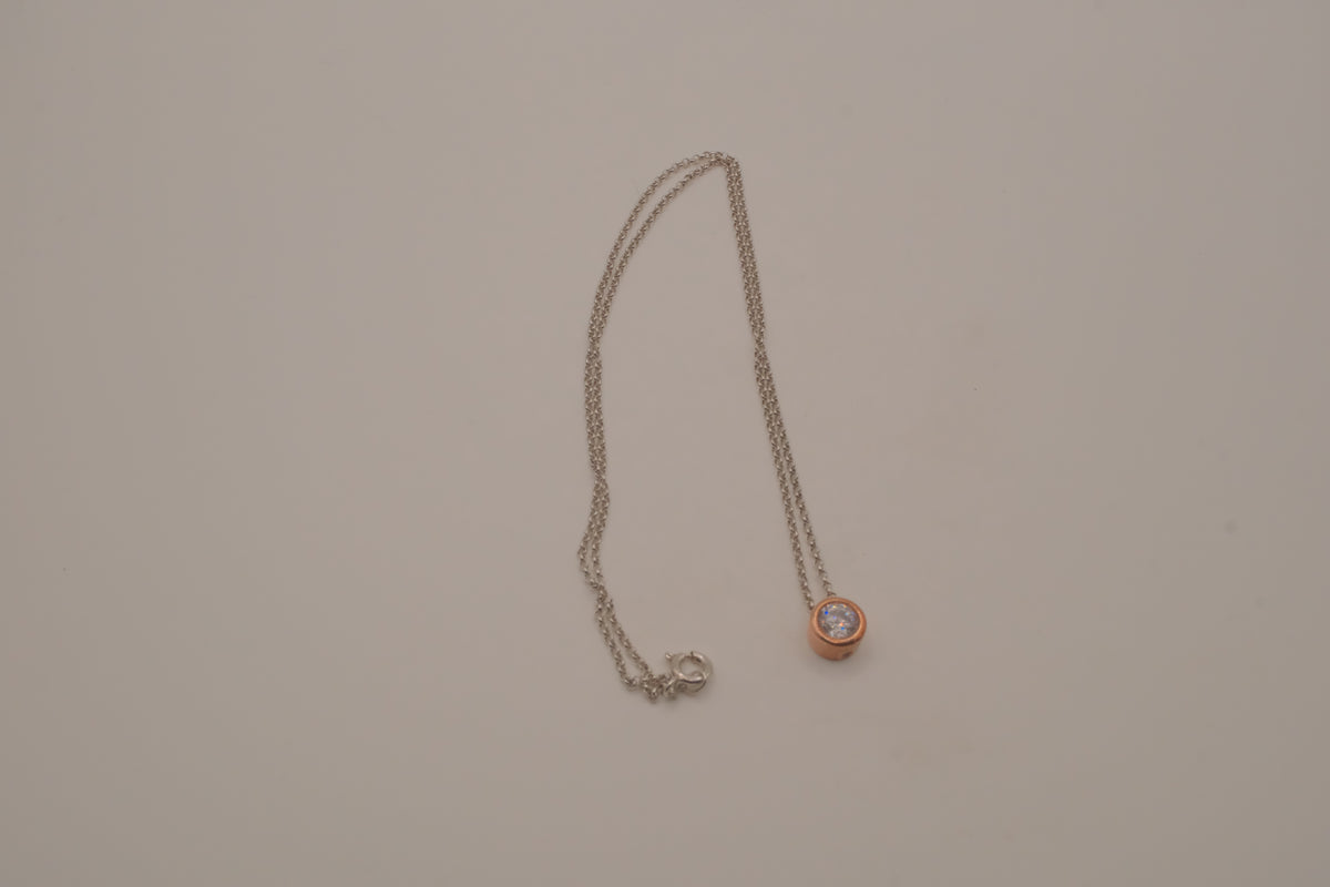 Elle Sterling silver rose gold bezel-set round solitaire pendant necklace