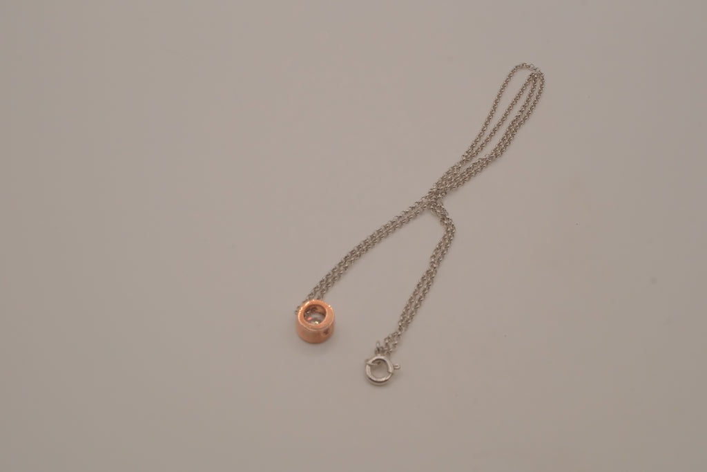 Elle Sterling silver rose gold bezel-set round solitaire pendant necklace