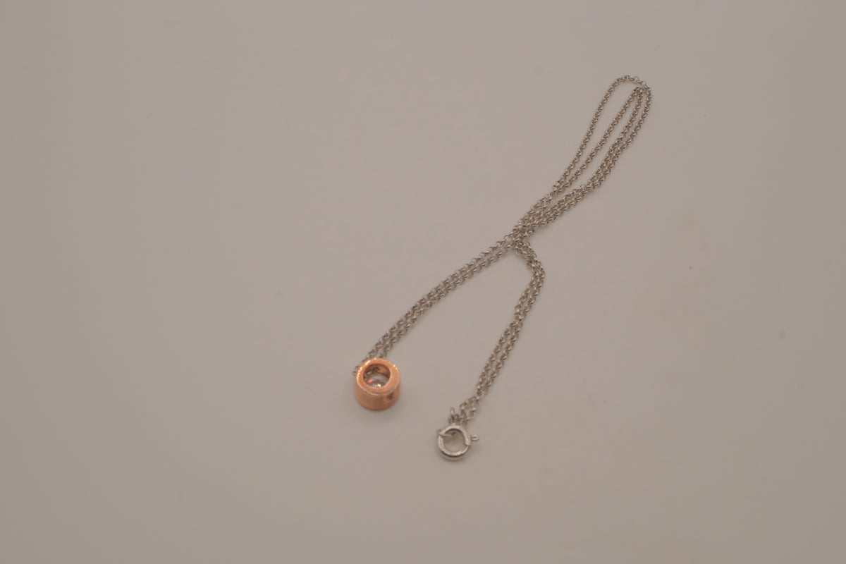 Elle Sterling silver rose gold bezel-set round solitaire pendant necklace