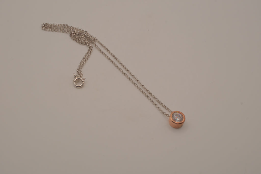 Elle Sterling silver rose gold bezel-set round solitaire pendant necklace