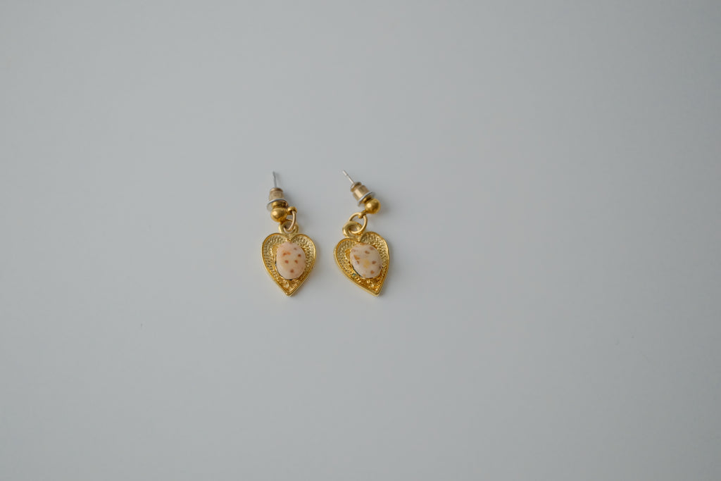Vintage Gold Heart Gemstone Earrings