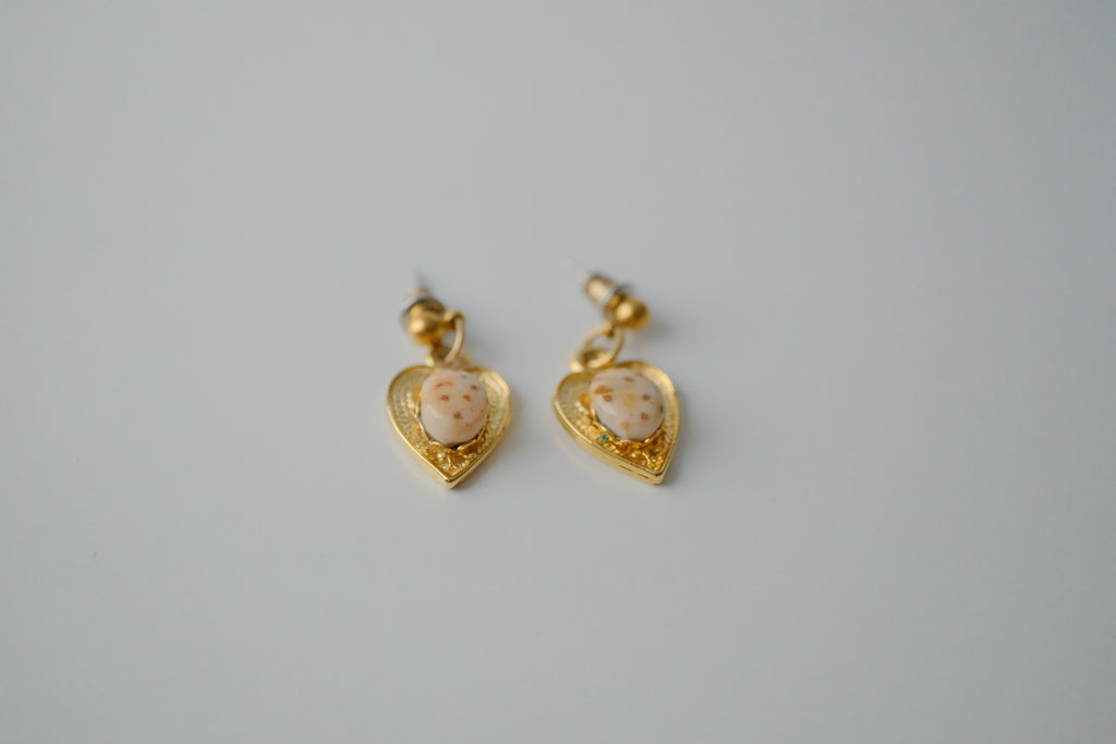 Vintage Gold Heart Gemstone Earrings