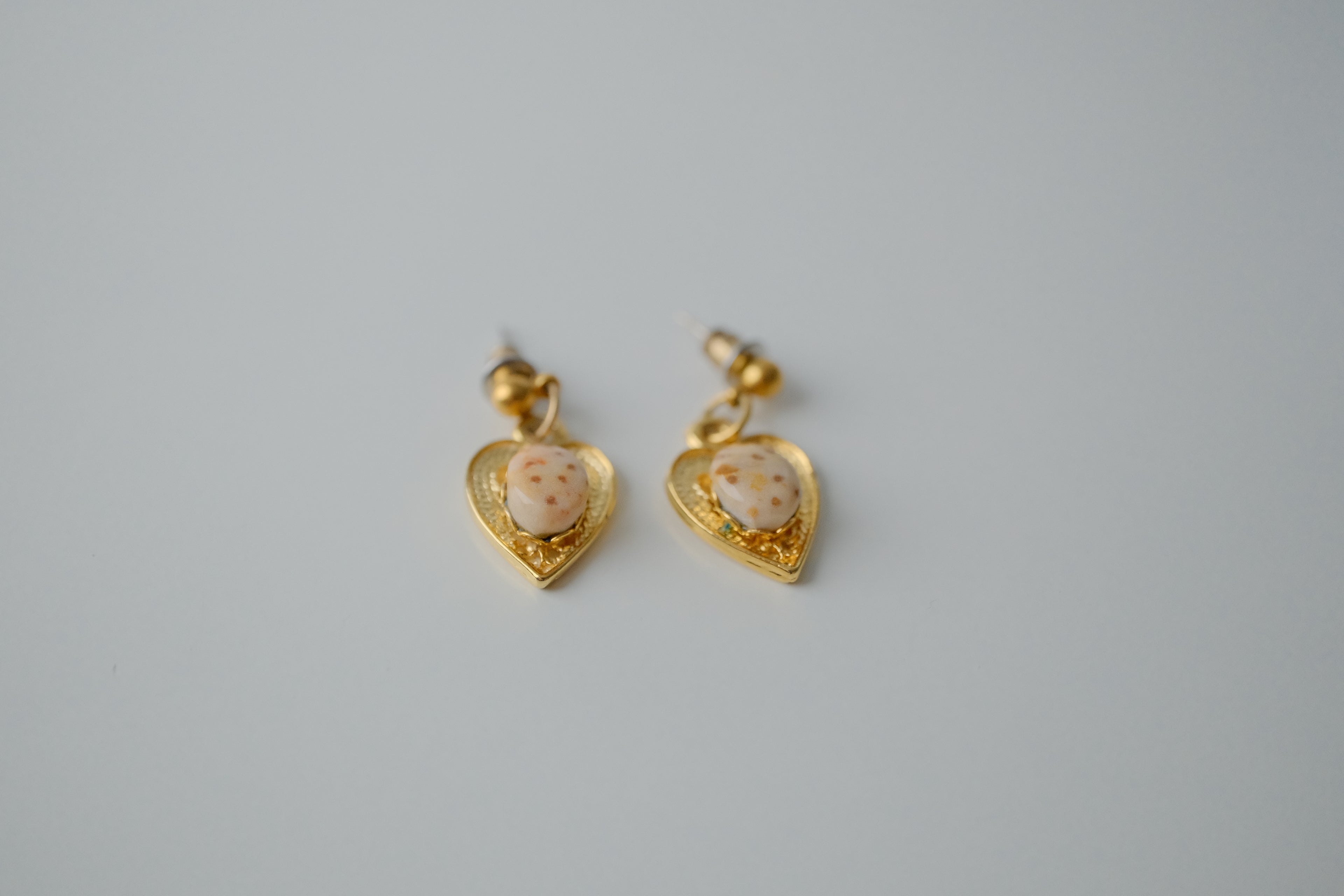 Vintage Gold Heart Gemstone Earrings