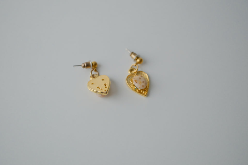 Vintage Gold Heart Gemstone Earrings