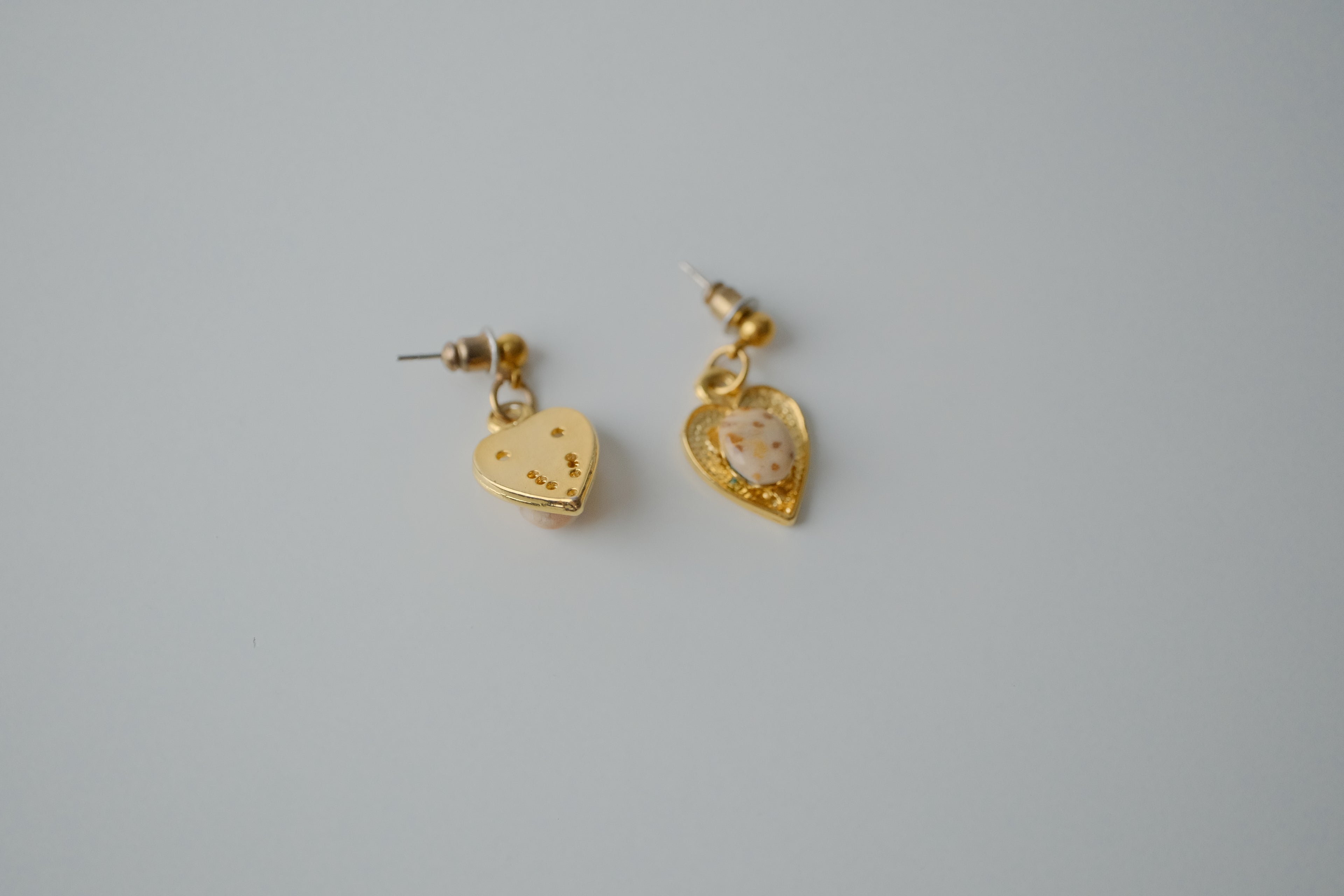 Vintage Gold Heart Gemstone Earrings