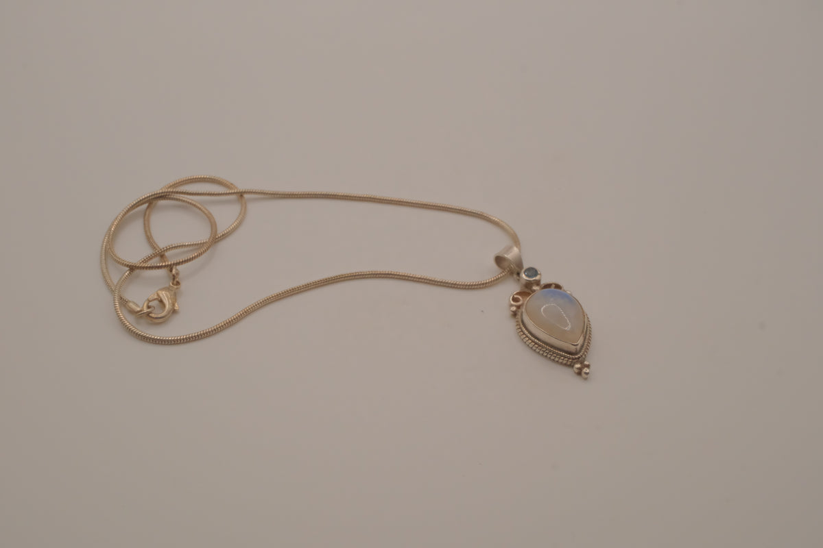 Sterling silver teardrop rainbow moonstone pendant necklace