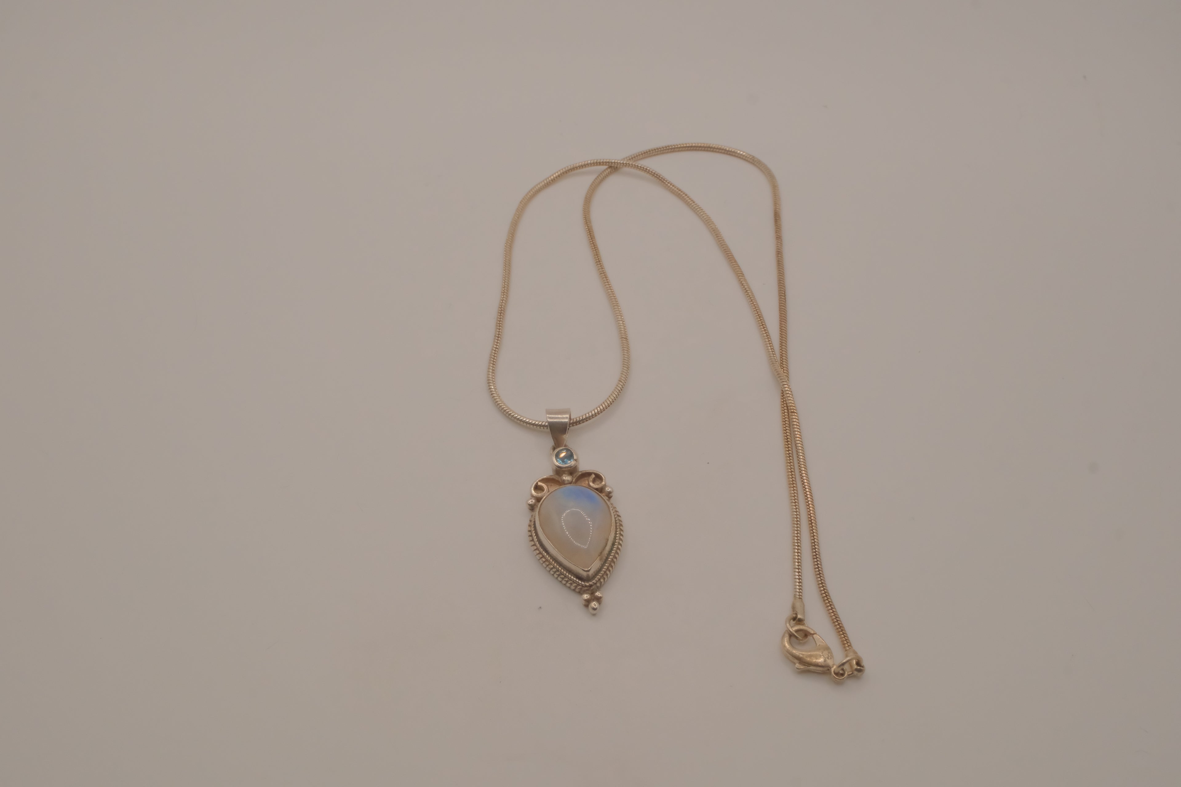 Sterling silver teardrop rainbow moonstone pendant necklace