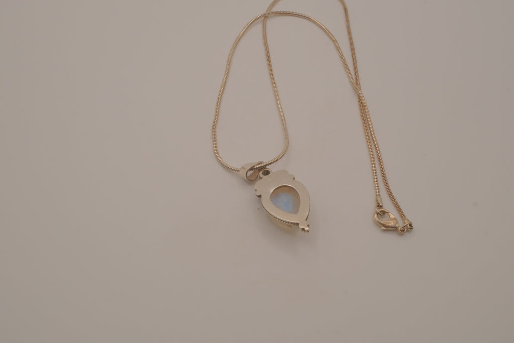 Sterling silver teardrop rainbow moonstone pendant necklace