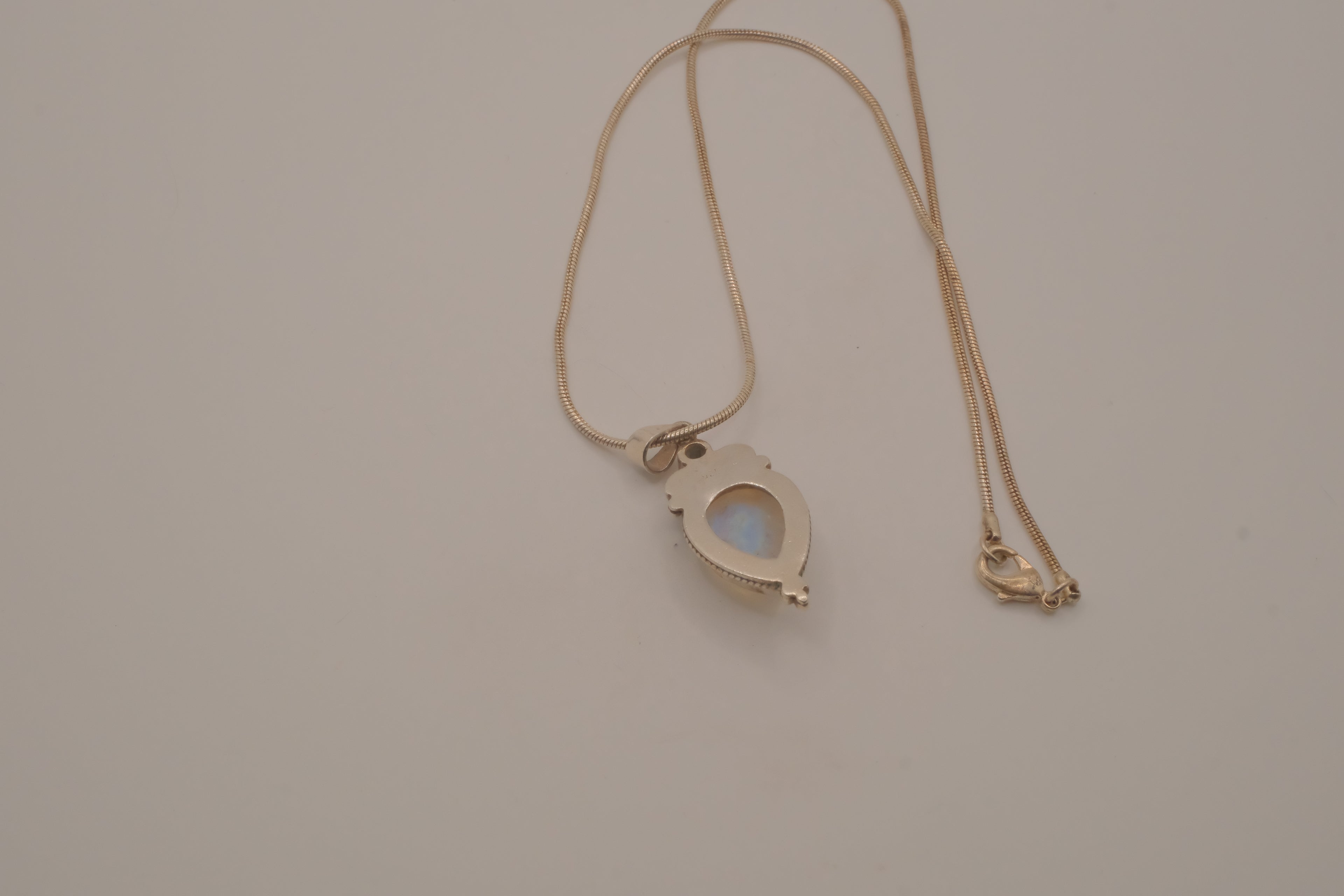 Sterling silver teardrop rainbow moonstone pendant necklace