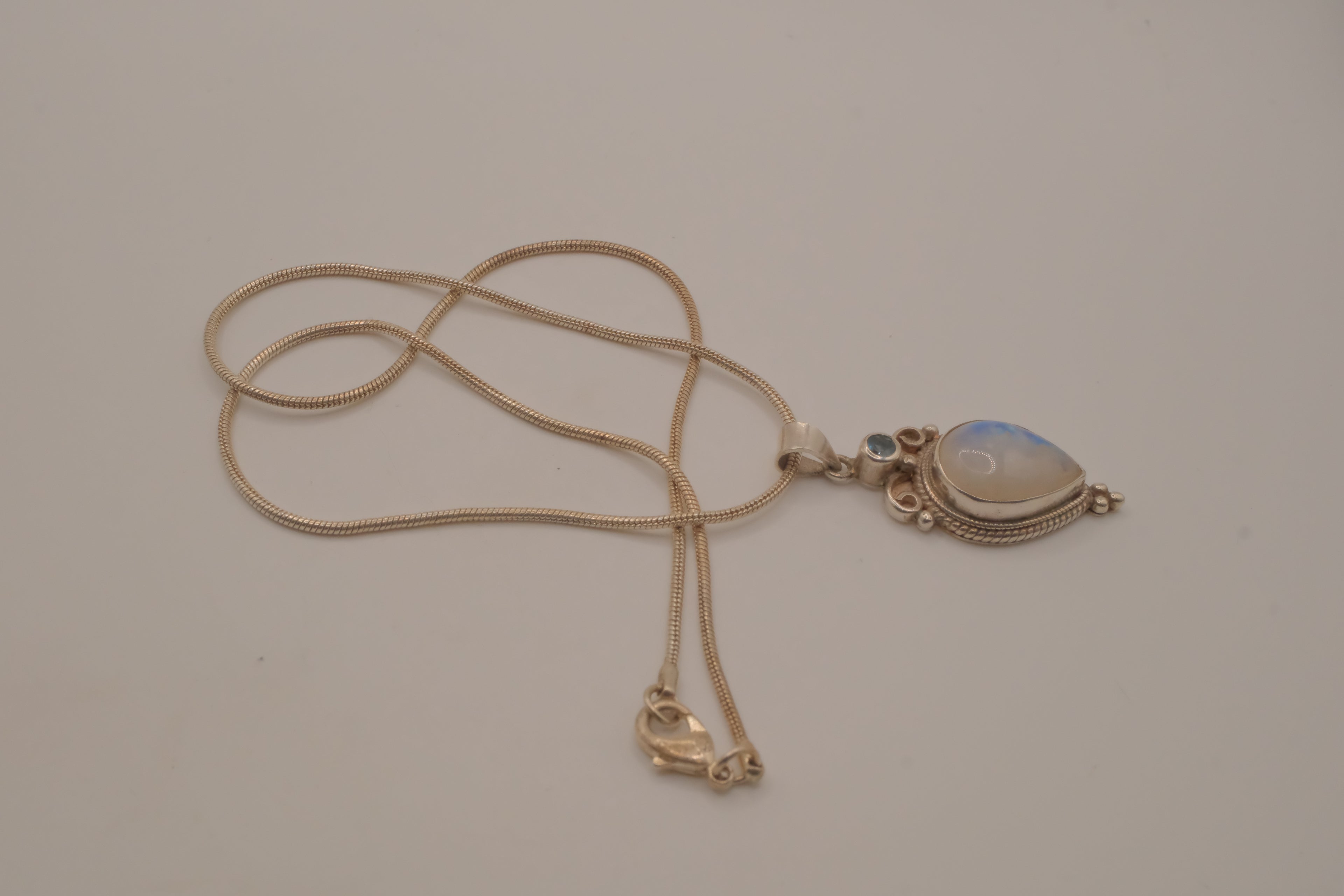 Sterling silver teardrop rainbow moonstone pendant necklace