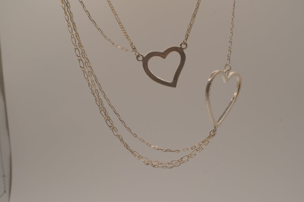 Sterling silver Open heart multi-strand layered necklace