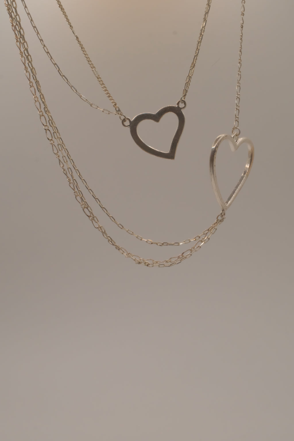 Sterling silver Open heart multi-strand layered necklace