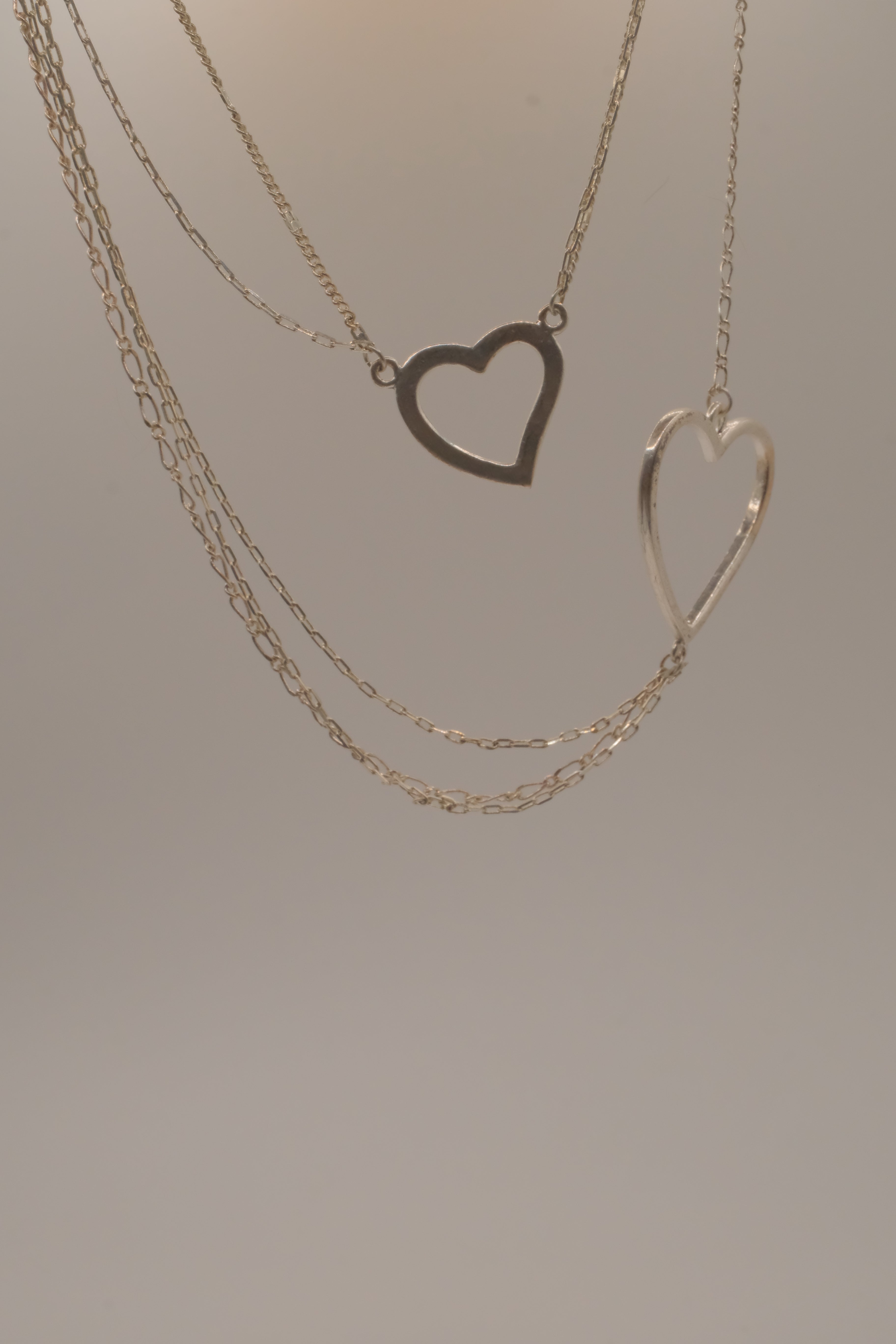 Sterling silver Open heart multi-strand layered necklace
