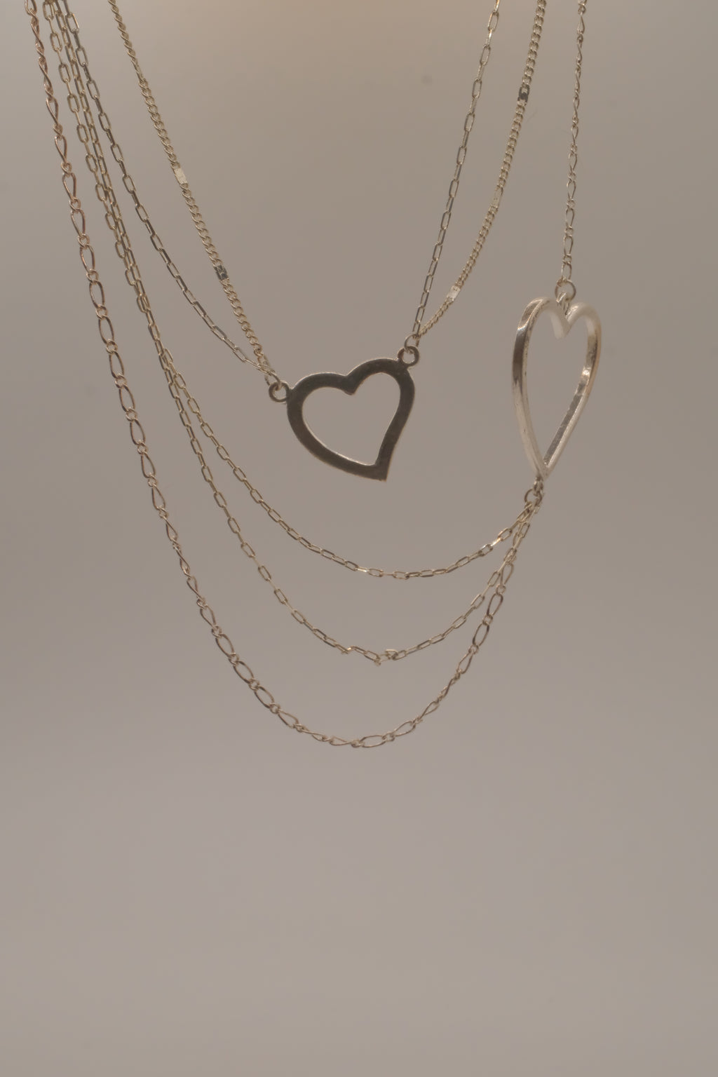 Sterling silver Open heart multi-strand layered necklace