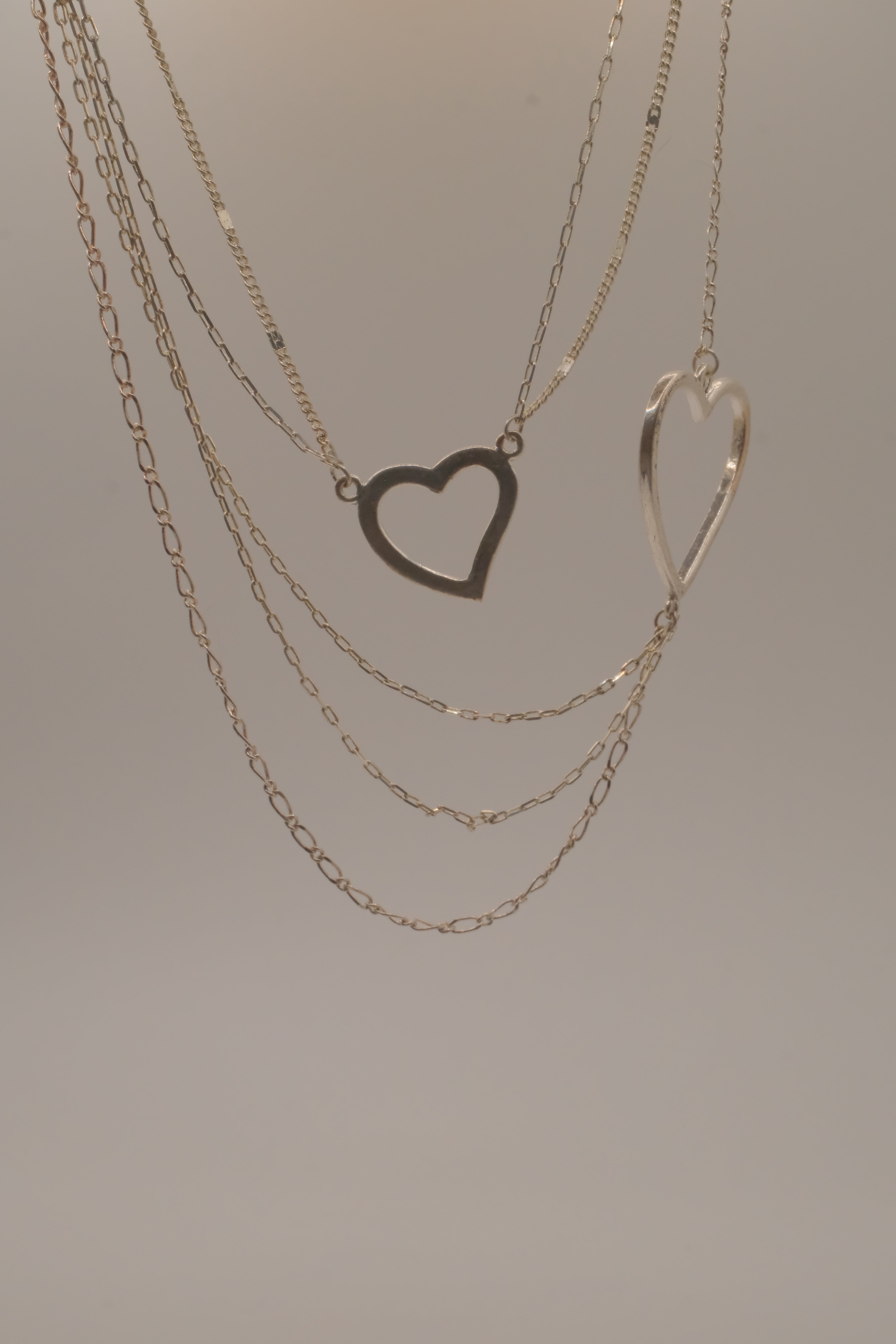 Sterling silver Open heart multi-strand layered necklace
