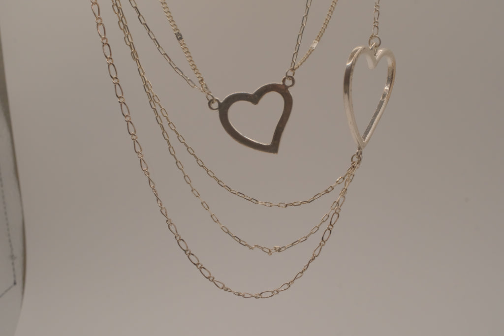 Sterling silver Open heart multi-strand layered necklace