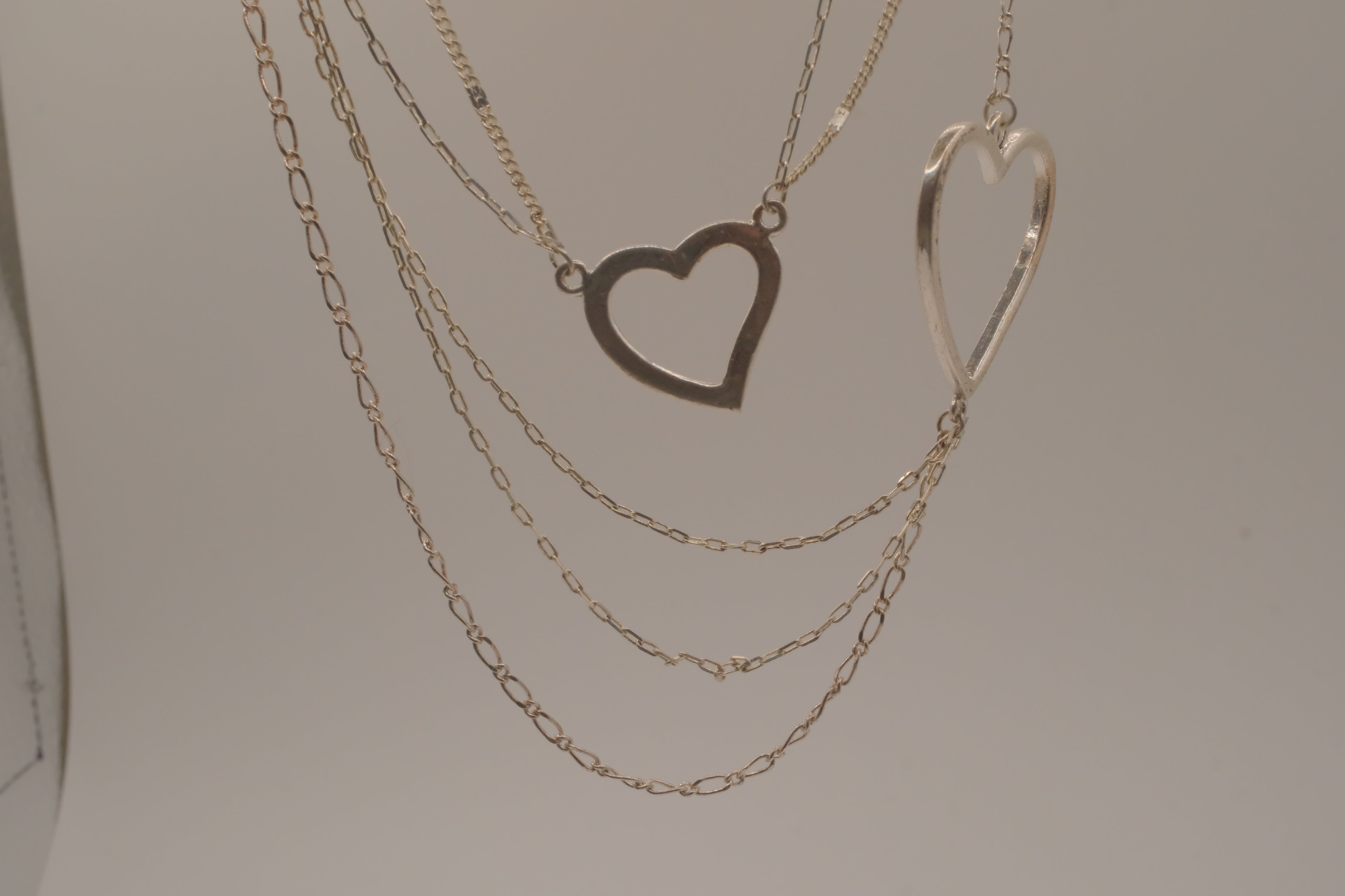 Sterling silver Open heart multi-strand layered necklace