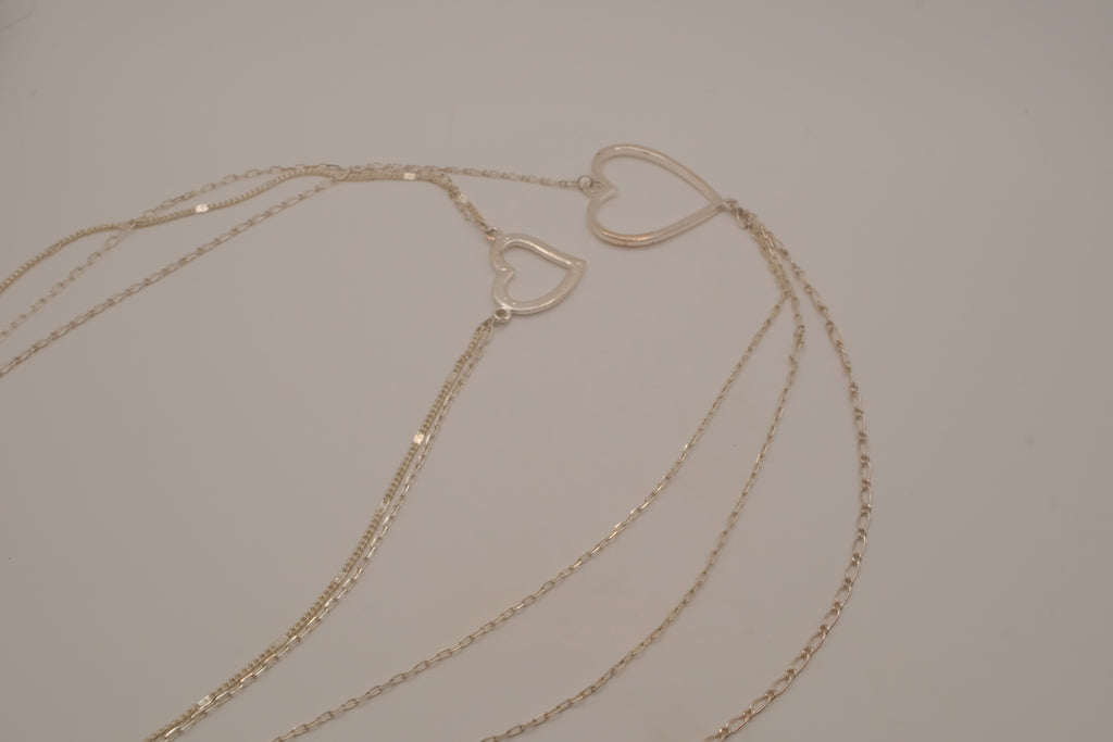 Sterling silver Open heart multi-strand layered necklace