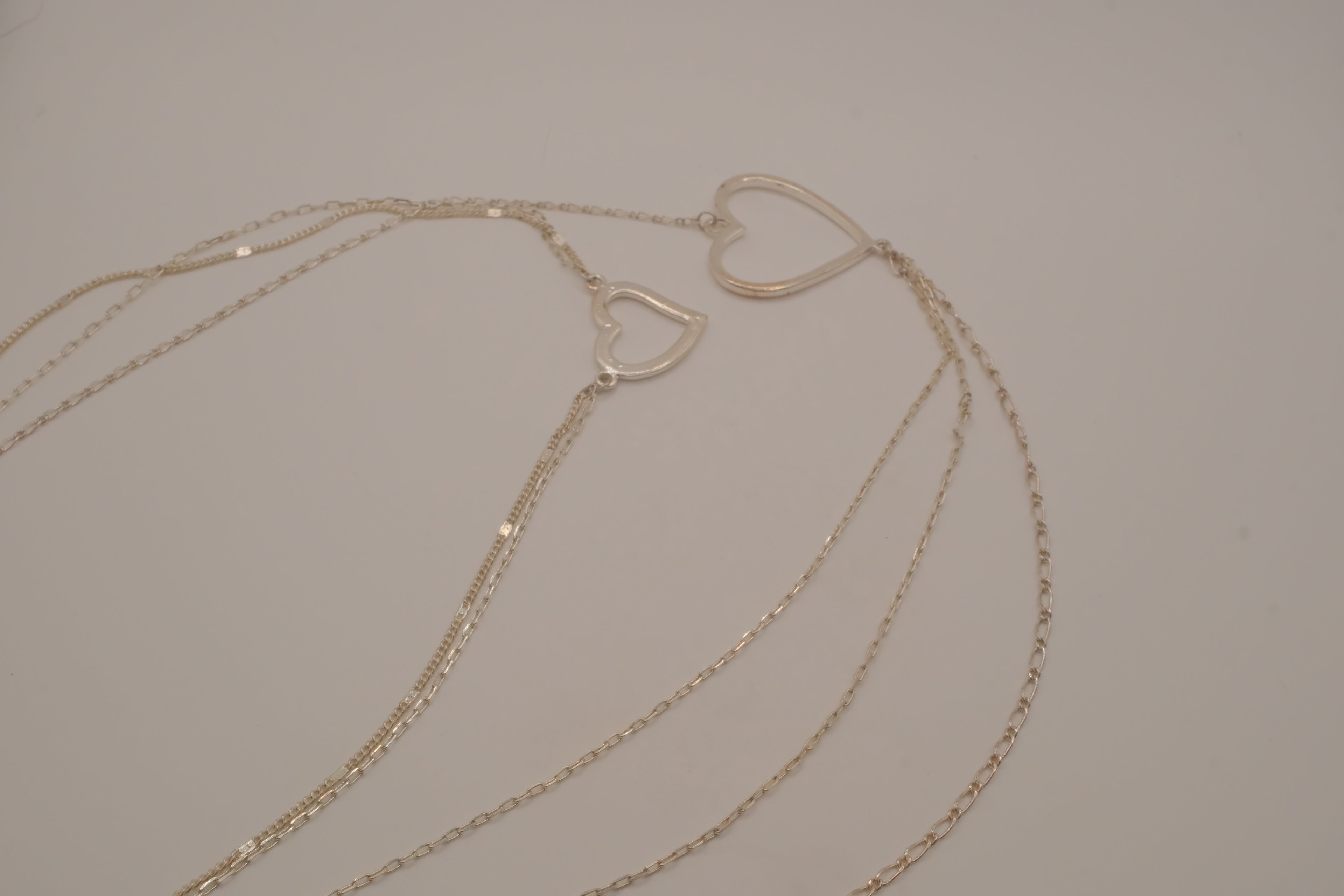 Sterling silver Open heart multi-strand layered necklace