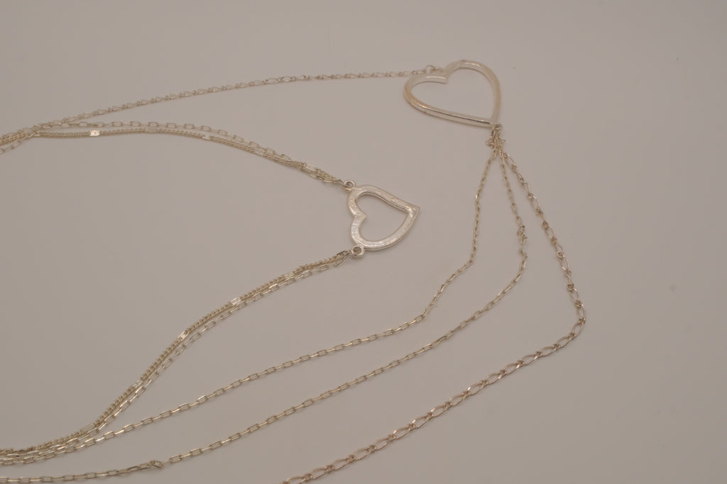 Sterling silver Open heart multi-strand layered necklace