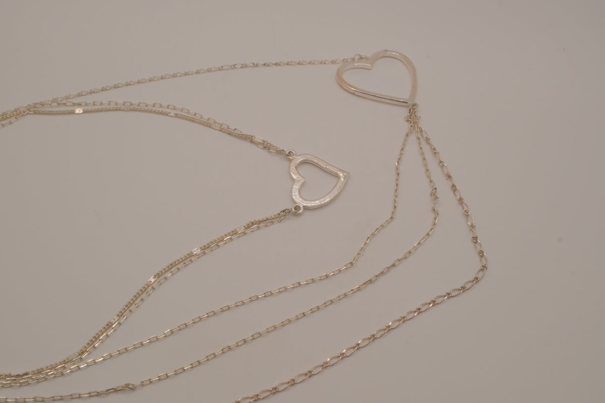 Sterling silver Open heart multi-strand layered necklace