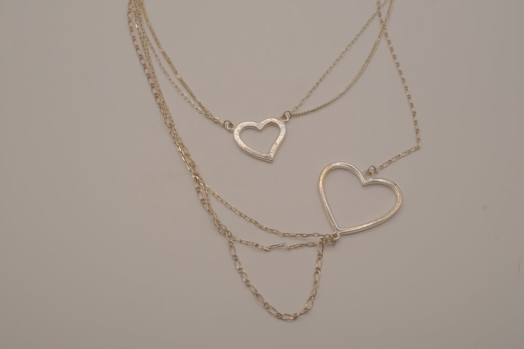 Sterling silver Open heart multi-strand layered necklace