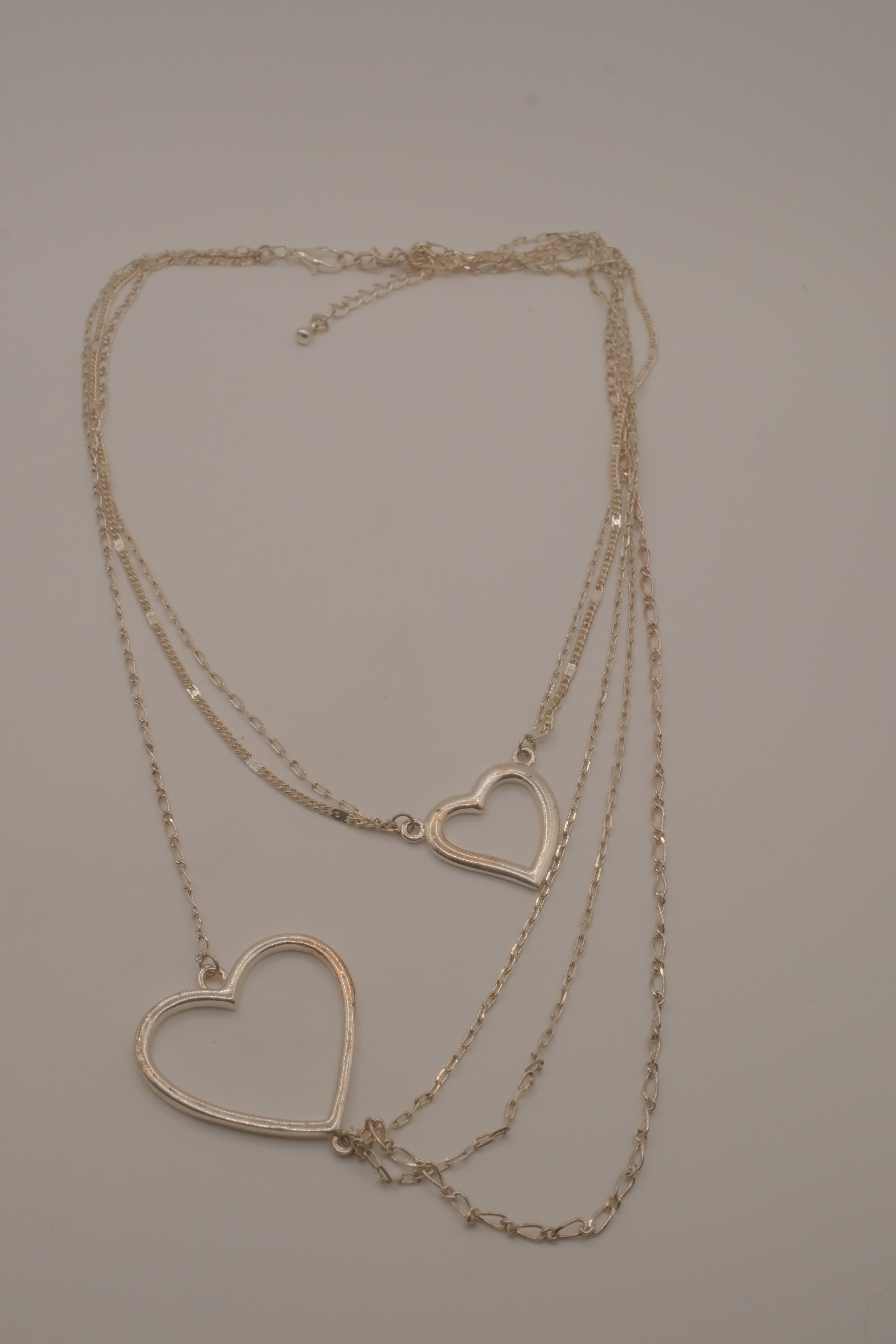 Sterling silver Open heart multi-strand layered necklace