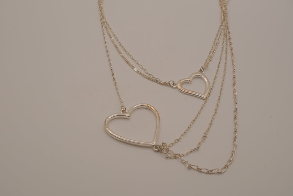 Sterling silver Open heart multi-strand layered necklace