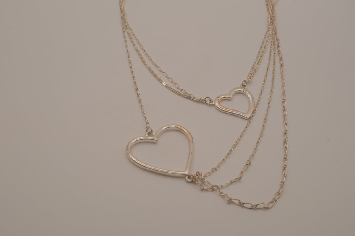 Sterling silver Open heart multi-strand layered necklace