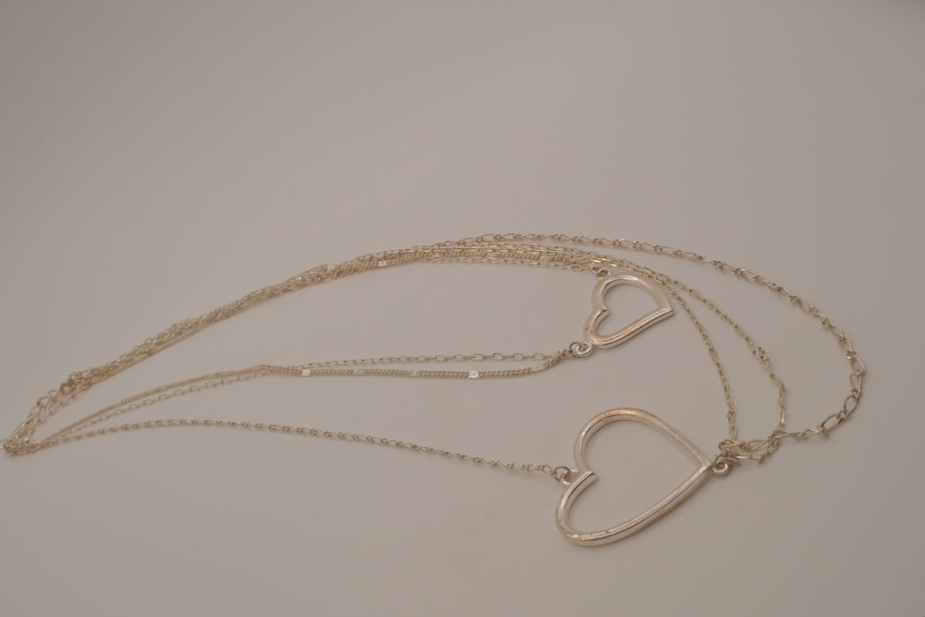 Sterling silver Open heart multi-strand layered necklace