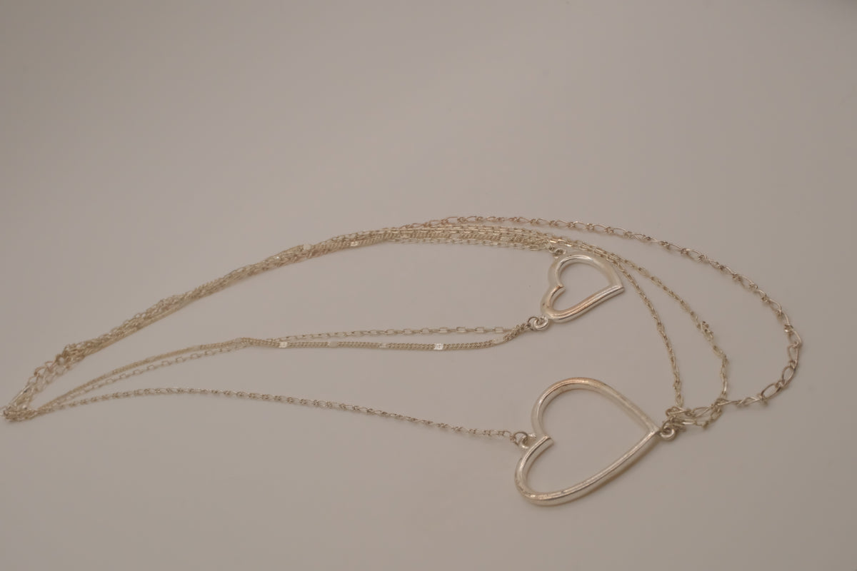 Sterling silver Open heart multi-strand layered necklace