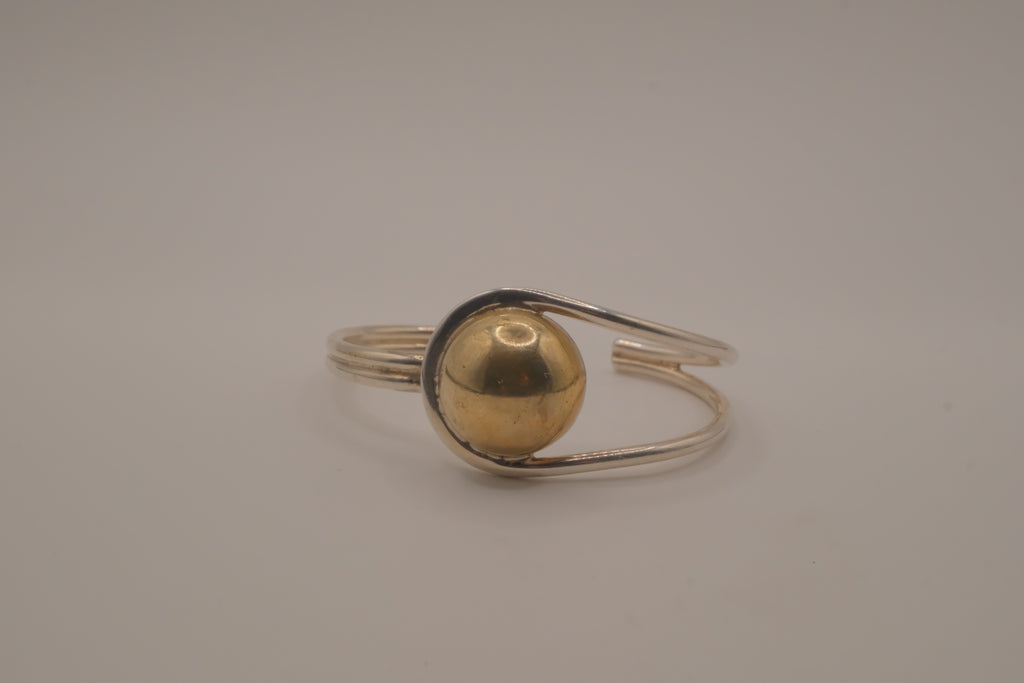 Mexico Sterling silver two tone modernist polished sphere cuff bracelet