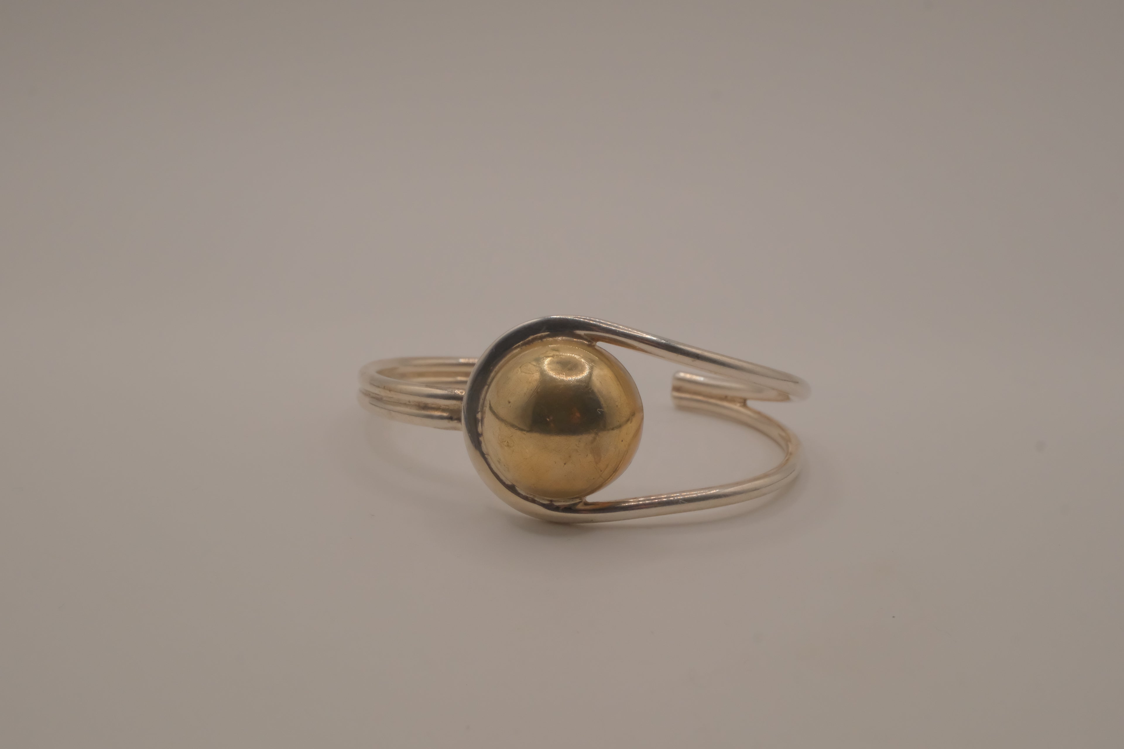 Mexico Sterling silver two tone modernist polished sphere cuff bracelet